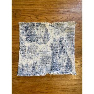 Blue and white toile tube top